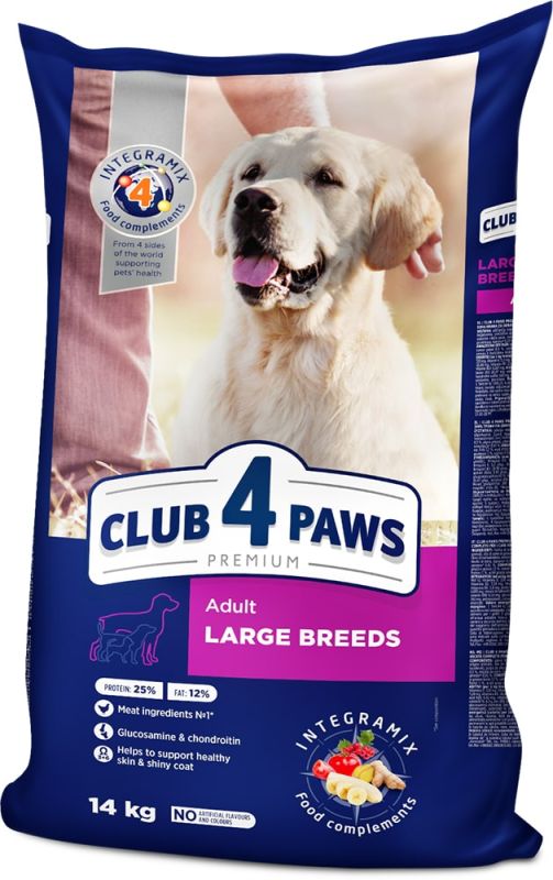 Сухой корм для взрослых собак Club 4 paws для крупных пород Сухой корм для взрослых собак Club 4 paws для крупных пород